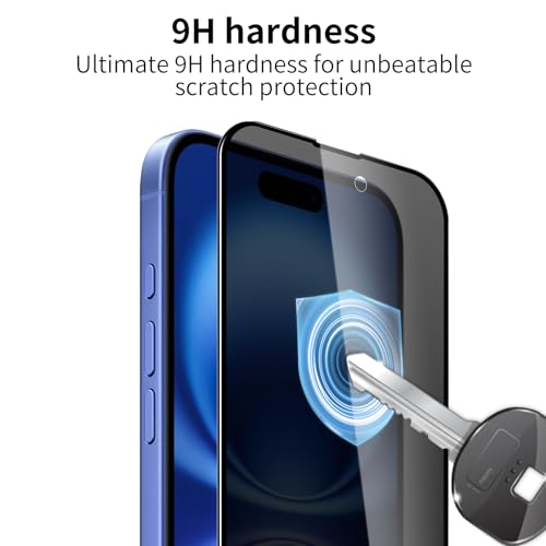 2 Pack Privacy Screen Protector for iPhone 16 with 2 Pack Camera Lens Protector, 9H Hardness Double Shatterproof Anti-Spy Tempered Glass Film, Easy Installation - size: iPhone 16