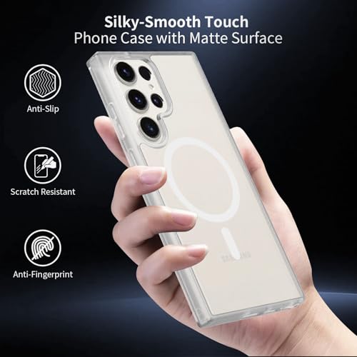 for Samsung Galaxy S23 Ultra Case Magnetic, Compatible with Magsafe 6.8-Inch Slim Fit Heavy Duty Protection Wireless Charging Lightweight Shockproof Anti-Slip Protective Phone Cover, Matte Clear - color: Matte Clear Magnetic