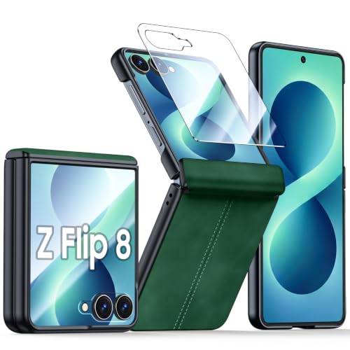 for Galaxy Z Flip 8 Case with Hinge Protection & Screen Protector | Ultra Thin Stylish Leather Matte PC Durable Shockproof Cover Phone Case for Galaxy Z Flip 8-Green - color: Green, size: Z Flip 8