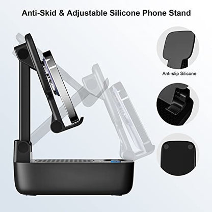 comiso Phone Stand with Bluetooth Speaker, HD Stereo, Adjustable - color: Black