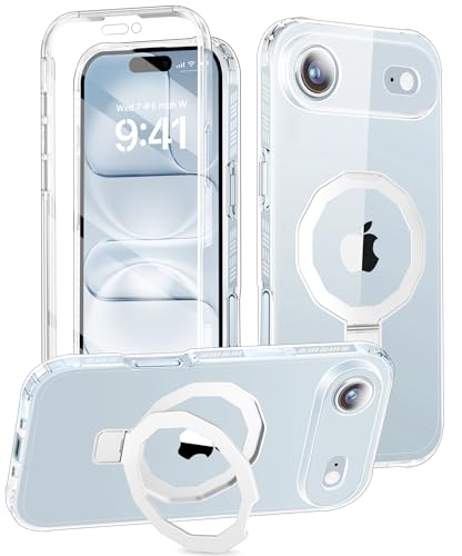 Compatible with iPhone Air Case, Built-in Screen Protector & Seamless Stand, [Military-Grade Protection] Full Body Cover, Strong Magnetic Clear Phone Case for iPhone 17 Air 6.5" (Clear) - color: Clear, size: iPhone Air 6.5"