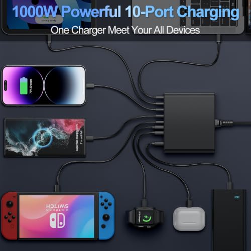 1000W USB C Charging Station with 240W USB C Cables - color: Black