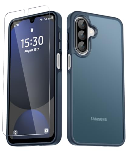 YENAPOON for Samsung Galaxy A17 5G Case, Matte Phone Case, Navy Blue | with 1 Screen Protector, Frosted Translucent Back, Slim Shockproof Protective Cover - color: Navy Blue, size: for Galaxy A17 5G
