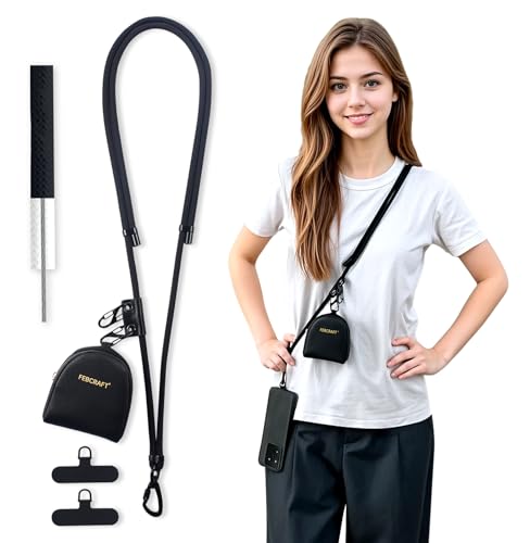 Cell Phone Lanyard Crossbody,Anti Theft Phone Strap,with Steel Wire & Lock,Clip and Go Strap for Phone with Wallet Crossbody,Travel Essentials,Commuting,Daily Convenience,Black