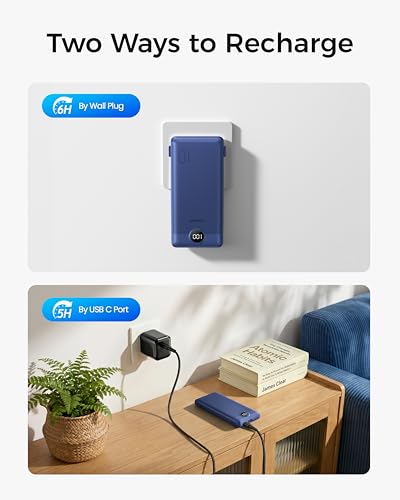 VEGER Portable Charger for iPhone, Power Bank Built in Cables and Wall Plug - color: Navy