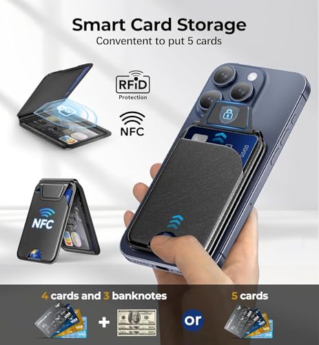 Magnetic Phone Wallet, 5 Card Holder with Adjustable Stand for iPhone 17-12
