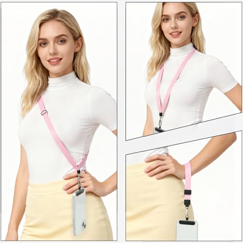 Phone Lanyard Crossbody & Neck, Adjustable Cell Phone Wrist Strap - color: Pink