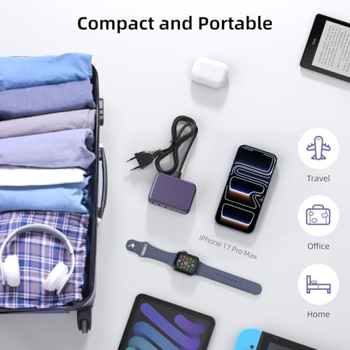 100W 6 in 1 USB Charger, 50% Smaller Charging Station for Multiple Devices - color: E-Purple
