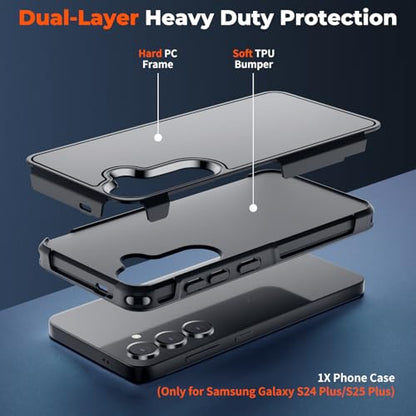 zapica Designed for Samsung Galaxy S25 Plus Case/S24 Plus Case, Black | Military Grade Drop Protection, Dual Layer Structure Design, Heavy Duty Shockproof Non-Slip Phone Cover - color: Black, size: Samsung Galaxy S24 Plus/25 Plus 6.7''