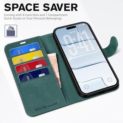 TUCCH Case Wallet for iPhone Air 6.5" 2025, RFID Blocking Folio, Teal Blue | 4 Card Holders, Kickstand, PU Leather, Magnetic Closure, Shockproof TPU Shell, Protective Flip Cover - color: Textured Teal Blue