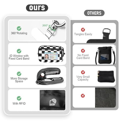 Tiostep Clip and Go Strap for Phone with Wallet Crossbody Phone Lanyard Adjustable and Detachable RFID Wristlet Wallet (Black White Checkered, Large) - color: Black White Checkered, size: Large