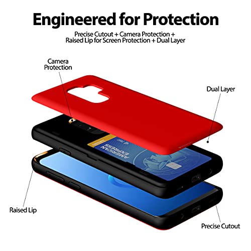 GOOSPERY Magnetic Door Bumper Compatible with Galaxy S9 Plus, Card Holder Wallet Case Easy Magnet Auto Closing Protective Dual Layer Sturdy Phone Back Cover - Red - color: Red, size: Galaxy S9 Plus