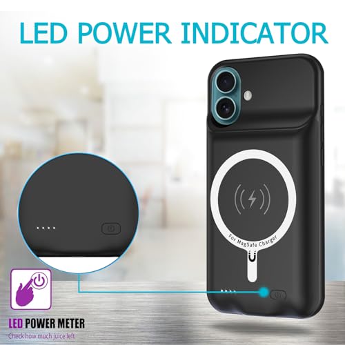 Battery Case for iPhone 16,Upgraded 10000mAh High Capacity Rechargeable Portable Protective Extended Charger Case Wireless Charging Compatible with iPhone 16 (6.1 inch) Charging Case & Carplay (Black) - size: iPhone 16 (6.1inch)