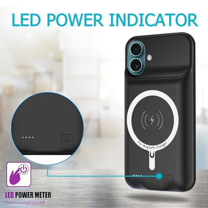 Battery Case for iPhone 16,Upgraded 10000mAh High Capacity Rechargeable Portable Protective Extended Charger Case Wireless Charging Compatible with iPhone 16 (6.1 inch) Charging Case & Carplay (Black) - size: iPhone 16 (6.1inch)