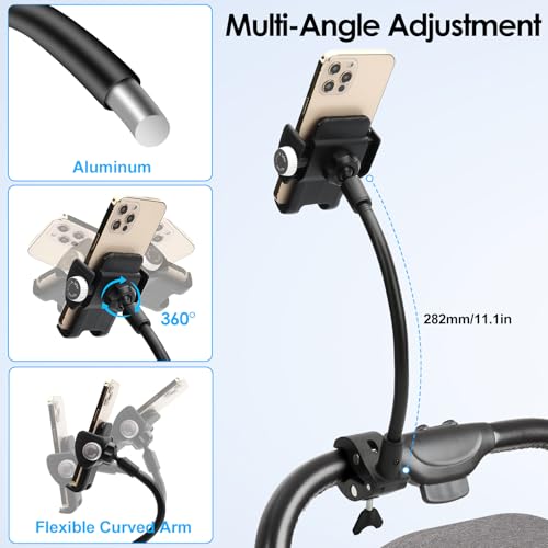 EEEKit Gooseneck Wheelchair Phone Holder - Cell Phone Handlebar Clamp Mount
