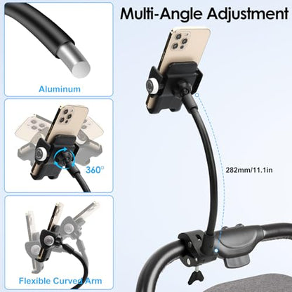EEEKit Gooseneck Wheelchair Phone Holder - Cell Phone Handlebar Clamp Mount
