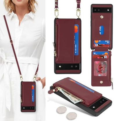 Cavor Compatible with Google Pixel 6a Case Wallet, Wine red - color: Wine red, size: Google Pixel 6a