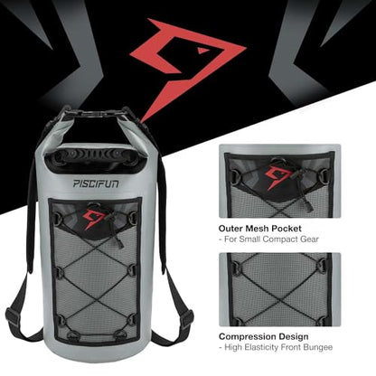Piscifun Dry Bag, Waterproof Floating Backpack 10L/20L/30L/40L | Waterproof Phone Case, Adjustable shoulder straps, Roll-top closure keeps gear dry, Ideal for Boating, Kayaking, Fishing - color: Grey, style: 40l