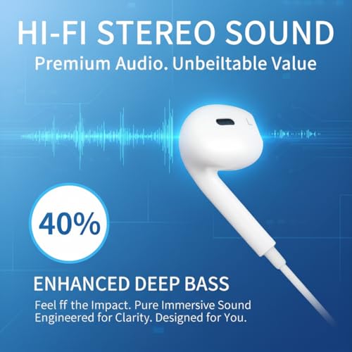 Lightning Headphones for iPhone Earbuds Wired with Microphone & Volume Control HiFi Stereo Nosie Reduction, Earphones for iPhone 14 13 Plus 12 11 Pro Max/XR XS X - 2Packs