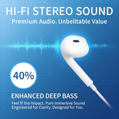 Lightning Headphones for iPhone Earbuds Wired with Microphone & Volume Control HiFi Stereo Nosie Reduction, Earphones for iPhone 14 13 Plus 12 11 Pro Max/XR XS X - 2Packs