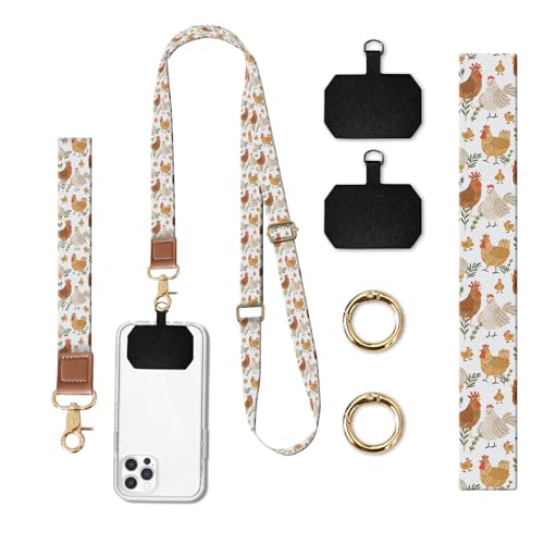 Phone Lanyard Crossbody Wrist Strap, Universal Adjustable Neck Strap for Phone Case Keys ID Badges, Travel Essential - color: Boho Chicken