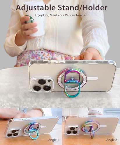 Magnetic Phone Ring Grip Finger Kickstand, Transparent Magnetic Phone Grip for iPhone 17 16 15 Pro Max Plus & Android (Colorful) - color: colorful