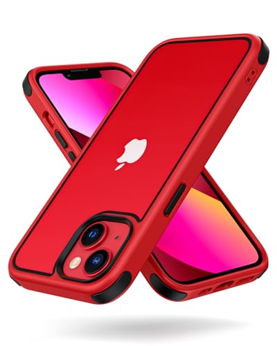 Mobnano for iPhone 13/14 Crystal Clear Case, with Multicolor Protective Shockproof Bumpers, Not Yellowing Anti Scratch Transparent Hard PC Back & Soft Silicone TPU Frame Cover (Red/Black) - color: Red/Black, size: iPhone 13 / 14