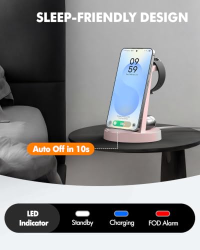 Wireless Charger for Samsung, 3-in-1 Android Charging Station - color: Pink