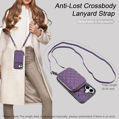 Bocasal Crossbody Wallet Case Card Holder for iPhone 17, Dark Purple | RFID Blocking PU Leather Zipper Handbag Purse, Kickstand Flip Folio Case with Card Slots Holder Wrist Strap Lanyard 6.3 Inch - color: Dark Purple
