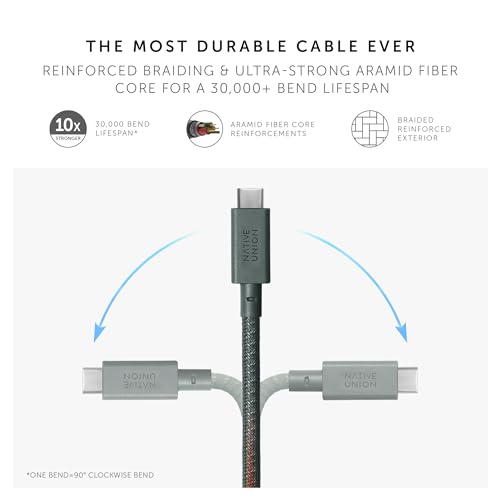 Native Union Anchor Cable 240W – 10ft Reinforced Braided USB-C to USB-C Power Delivery 3.1 Charging Cable with Weighted Knot – for iPhone 17 Pro Max/17e, MacBook Pro M5, Air, Neo (Slate Green) - color: Slate Green