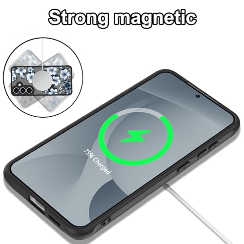 Magnetic for Samsung Galaxy S25 Case,White Flower | Compatible with MagSafe,Cute Fashion Translucent Matte Hard Back Shockproof Anti-Scratch Phone Case-Ink Flower - color: Ink Flower, size: Samsung Galaxy S25