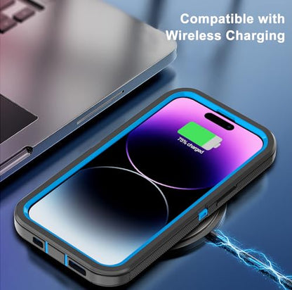 for iPhone 14 Pro Max Case with 2 Screen Protector,Heavy Duty Shockproof Drop Protection Rugged 3-Layer Military Tough Durable Protective Cover for Apple iPhone 14 Pro Max6.7 (Black/Blue) - color: Black/Blue