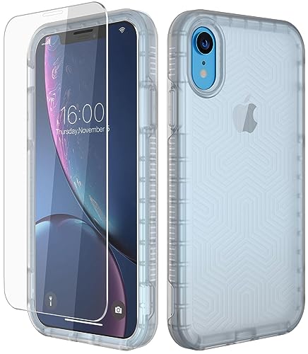 Diverbox for iPhone XR Case [Tempered Glass Screen Protector] [Shockproof] [Dropproof] Heavy Duty Protection Phone Case Cover for Apple iPhone XR Clear - color: Clear-2in1