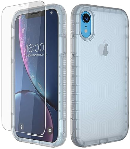 Diverbox for iPhone XR Case [Tempered Glass Screen Protector] [Shockproof] [Dropproof] Heavy Duty Protection Phone Case Cover for Apple iPhone XR Clear - color: Clear-2in1