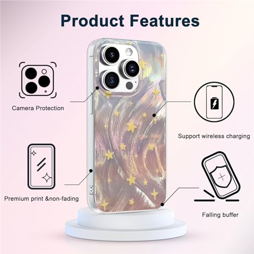 I-MGAE-IN-AR Phone Hard Case Compatible with iPhone 12 & iPhone 12 Pro, Slim Holographic Shiny Fade Star Women Girls, Hard PC Shockproof Protective Design, Pink, Stars - color: Fade Star, size: iPhone 12/12 Pro