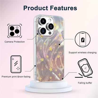 I-MGAE-IN-AR Phone Hard Case Compatible with iPhone 12 & iPhone 12 Pro, Slim Holographic Shiny Fade Star Women Girls, Hard PC Shockproof Protective Design, Pink, Stars - color: Fade Star, size: iPhone 12/12 Pro