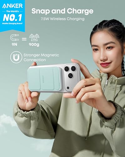 Anker 622 Magnetic Power Bank, 5,000mAh Foldable Wireless Portable Charger - color: Buds Green, size: 4.13 x 2.64 x 0.51 inches