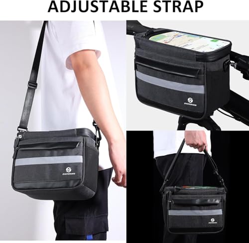 Bike Handlebar Bag, 6L Phone Cycling Mount Front Bags with TPU Touch Screen Phone Holder, Water Resistant Bicycle Storage Bag Bicycle Basket with Reflective strip for Bike Scooter E-bike