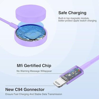 QZIIW 20W Apple Watch Charger,Apple Watch Magnetic Fast Charger USB C Cable - color: Purple