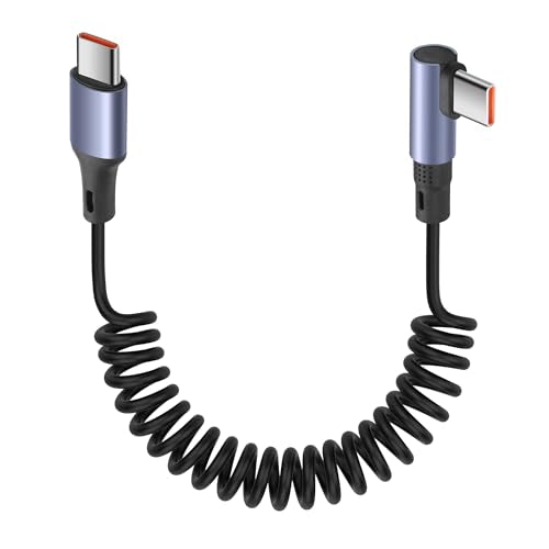 YACSEJAO 90 Degree Coiled USB C to USB C Cable 65W 1M/3.2FT, Straight - style: Straight