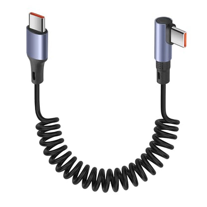 YACSEJAO 90 Degree Coiled USB C to USB C Cable 65W 1M/3.2FT, Straight - style: Straight
