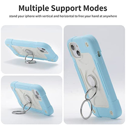 MARKILL Compatible with iPhone 14 Plus Case 6.7 Inch with 360 Degree Rotate Ring Stand, Military Grade Drop Protection Full Body Rugged Heavy Duty Protective Cover for iPhone 14 Plus - color: Ice Blue, size: iPhone 14 Plus 6.7"
