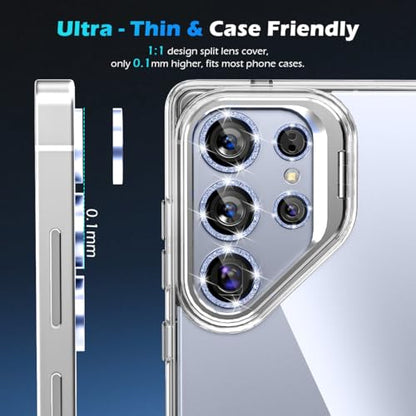 imluckies for Samsung Galaxy S25 Ultra Camera Lens Protector Bling, AR+AF Tempered Glass, 9H Anti-Scratch Metal Individual Lens Cover, HD Clear Camera Accessories - Glitter Titanium Blue - color: Bling Blue