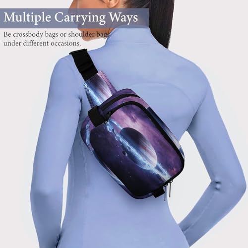 Outer Space Fanny Packs for Women Men Double Layer Fashion Waist Pack Adjustable Belt Bag with Pockets Small Crossbody Bags for Running Hiking Workout Travel Daily Use