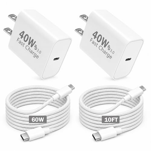 40W GaN III USB C Charger Block with 10FT Cable, PD 3.0 PPS Fast Charging - color: White