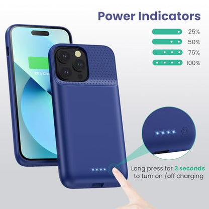 Battery Charging Case for iPhone 12Pro Max/13Pro Max/14Pro Max/14Plus (6.7 Inch), Powerful 8600mAh Portable Rechargeable Charger Cover for iPhone 14ProMax/14Plus/13Promax/12Promax Battery Case-Blue - color: Blue