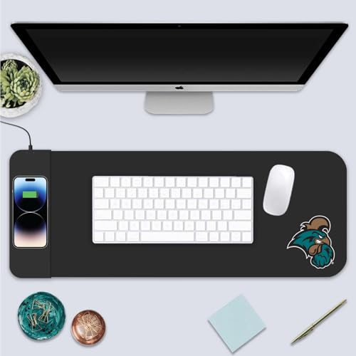 OTM Essentials Coastal Carolina University Classic Wireless Charging Cloth Desk Mat, Durable Office Supplies, Non-Slip Base, Quick Charging Wireless Desk Pad, Black - size: Classic- Charging, style: Coastal Carolina University
