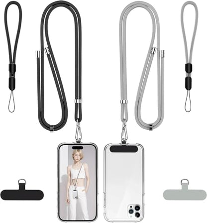 takyu Phone Lanyard, 2 Pack Adjustable Cell Phone Lanyard Crossbody Neck Strap & 2 Pack Phone Wrist Strap with 2 Pcs Tether Tabs Compatible for iPhone Android Smartphones-Black Grey - color: Black+grey