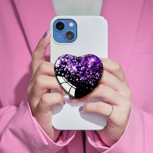 Moblile Cell Phone Grip Heart Shape Glass Holder for Smartphones and Tablets, Cellphone Collapsible Expandiing Stand（Black Purple