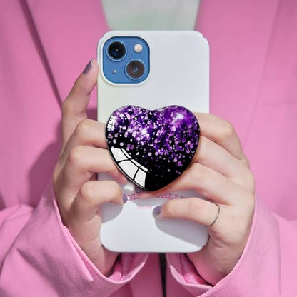 Moblile Cell Phone Grip Heart Shape Glass Holder for Smartphones and Tablets, Cellphone Collapsible Expandiing Stand（Black Purple
